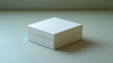 Plain white square box on a light green surface for product photography or mock up
