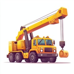 Crane Truck isolated on white background. Heavy Machinery. Construction Vehicle. Mobile Crane. Truck with Crane Arm. Crane Truck Design Element. Realistic Crane Truck isolated for Designers.