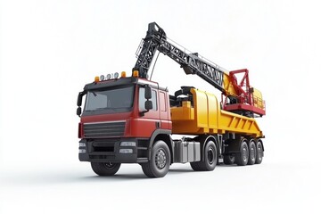 Fototapeta premium Crane Truck isolated on white background. Heavy Machinery. Construction Vehicle. Mobile Crane. Truck with Crane Arm. Crane Truck Design Element. Realistic Crane Truck isolated for Designers.