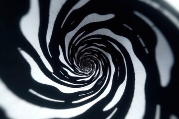 Swirling black and white vortex, hypnotic spiral effect, round, whirlpool