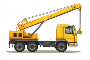 Naklejka premium Crane Truck isolated on white background. Heavy Machinery. Construction Vehicle. Mobile Crane. Truck with Crane Arm. Crane Truck Design Element. Realistic Crane Truck isolated for Designers.