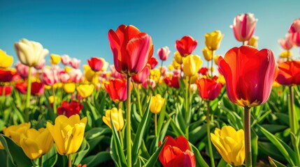 Colorful Tulip Field in Full Spring Bloom for Nature and Floral Photography Enthusiasts