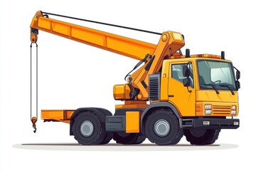 Crane Truck isolated on white background. Heavy Machinery. Construction Vehicle. Mobile Crane. Truck with Crane Arm. Crane Truck Design Element. Realistic Crane Truck isolated for Designers.