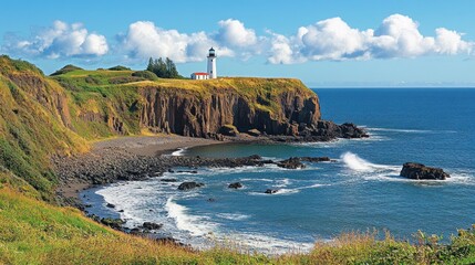 Coastal Lighthouse on a Rocky Cliffside Overlooking the Ocean