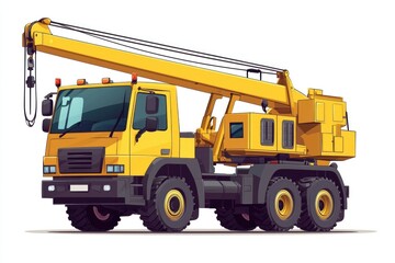 Crane Truck isolated on white background. Heavy Machinery. Construction Vehicle. Mobile Crane. Truck with Crane Arm. Crane Truck Design Element. Realistic Crane Truck isolated for Designers.