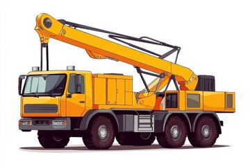 Crane Truck isolated on white background. Heavy Machinery. Construction Vehicle. Mobile Crane. Truck with Crane Arm. Crane Truck Design Element. Realistic Crane Truck isolated for Designers.