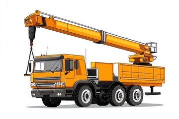 Fototapeta premium Crane Truck isolated on white background. Heavy Machinery. Construction Vehicle. Mobile Crane. Truck with Crane Arm. Crane Truck Design Element. Realistic Crane Truck isolated for Designers.