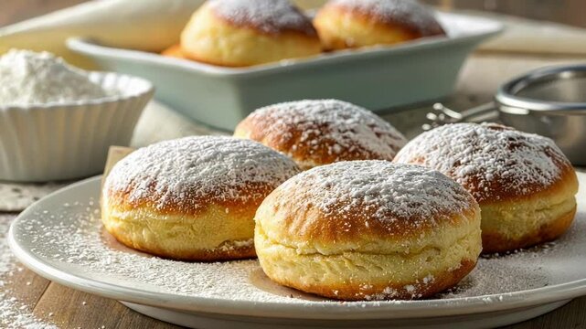 A bright inviting dish of freshly baked goods lightly dusted with a powdered sugar substitute highlighting how it enhances the visual appeal and promises sweetness.