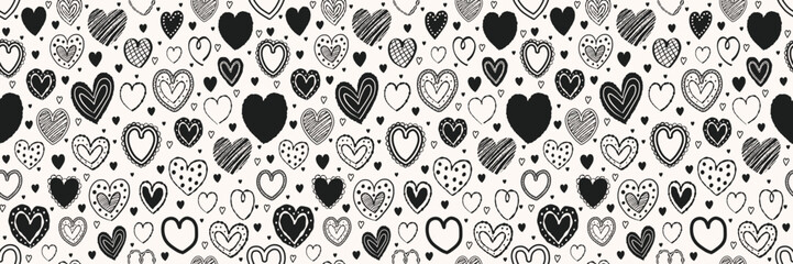 Seamless pattern with hand drawn hearts. Background with elements in cartoon style. Doodles. Design for Valentine’s Day, Mother’s Day and Women’s Day. Vector illustration