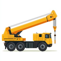 Crane Truck isolated on white background. Heavy Machinery. Construction Vehicle. Mobile Crane. Truck with Crane Arm. Crane Truck Design Element. Realistic Crane Truck isolated for Designers.