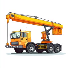 Crane Truck isolated on white background. Heavy Machinery. Construction Vehicle. Mobile Crane. Truck with Crane Arm. Crane Truck Design Element. Realistic Crane Truck isolated for Designers.
