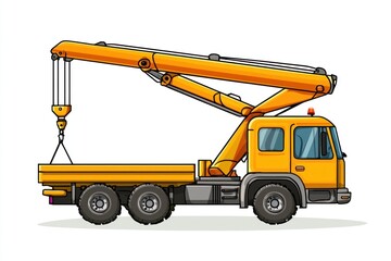 Crane Truck isolated on white background. Heavy Machinery. Construction Vehicle. Mobile Crane. Truck with Crane Arm. Crane Truck Design Element. Realistic Crane Truck isolated for Designers.