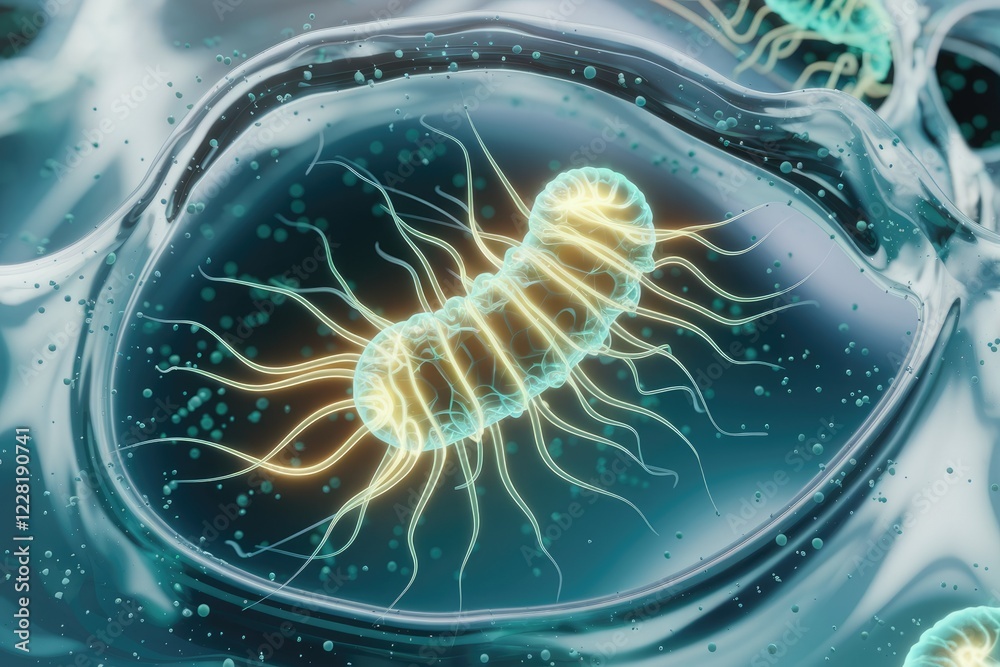 Aufkleber microscopic view of a spiral-shaped bacterium, showcasing its intricate structure and flagella.