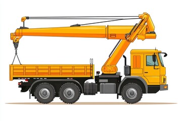 Crane Truck isolated on white background. Heavy Machinery. Construction Vehicle. Mobile Crane. Truck with Crane Arm. Crane Truck Design Element. Realistic Crane Truck isolated for Designers.