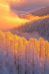 Fototapeta premium Trees covered by heavy snow in winter forest