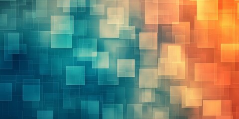 Abstract background with overlapping translucent squares in teal and orange hues