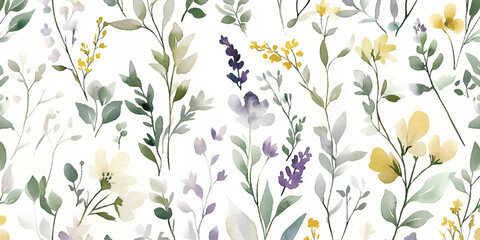 Vintage vector seamless floral pattern. Liberty style background of small pastel colorful flowers. Small wildflowers scattered over a white background. Abstract flowers and leaves branches © Eli Berr