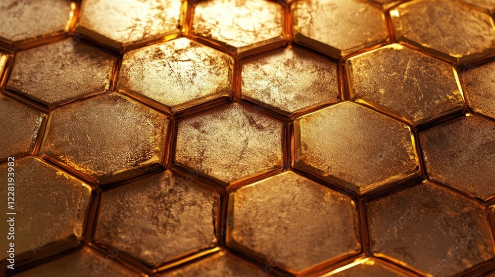 Aufkleber Golden Hexagonal Pattern Abstract Background Texture