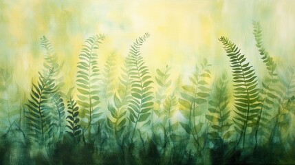 Watercolor Painting of Ferns in Sunlight