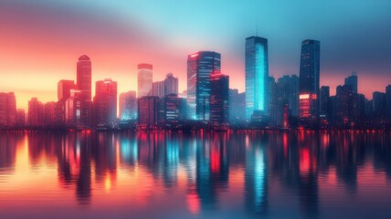 Futuristic city skyline of a modern city created with Generative AI