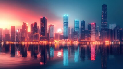 Fototapeta premium Futuristic city skyline of a modern city created with Generative AI