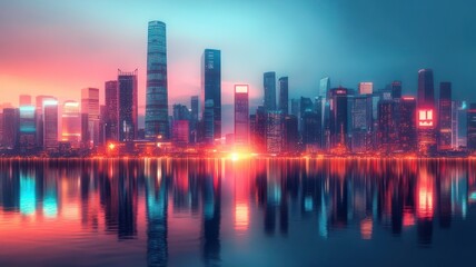 Fototapeta premium Futuristic city skyline of a modern city created with Generative AI