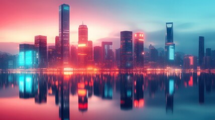 Fototapeta premium Futuristic city skyline of a modern city created with Generative AI