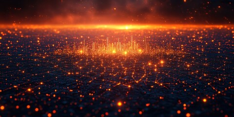 Fototapeta premium Exploring a digital cityscape at dusk urban environment futuristic visualization night viewpoint technology concept