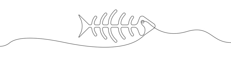 Fish icon line continuous drawing vector. One line Fish skeleton icon vector background. Fish icon. Continuous outline of a Fish icon.