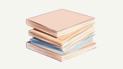 Stack of four books with pastel covers, isolated on white background.