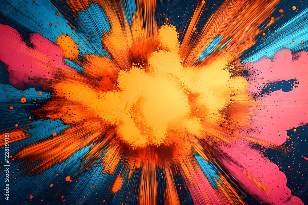 Poster an explosion of color radiating from a central point, creating a dynamic visual effect