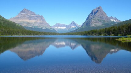 Naklejka premium Majestic Mountains Reflected in Calm Lake Water
