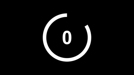 Circular animation with 5 second countdown from 5 to 0 on black background Countdown from 5 to 0: Screen countdown animation with smooth transition.05 to 0 seconds on black background Countdown.