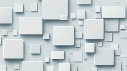 Abstract composition of white square tiles with shadows on a textured surface. Modern design and architectural concepts.