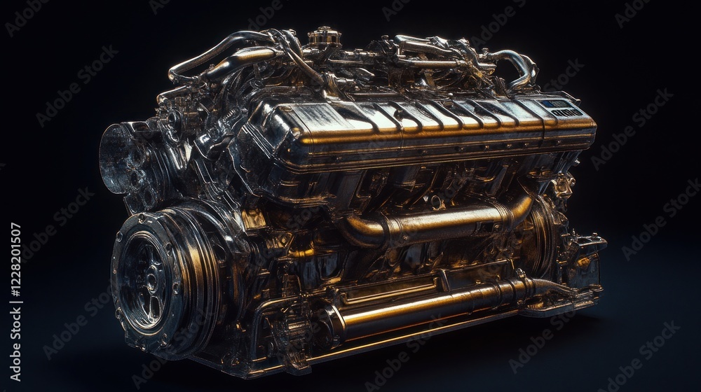 Aufkleber powerful metallic engine detailed render display