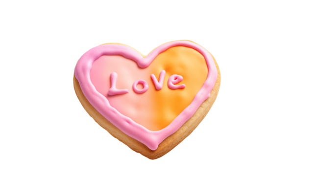 Delicious Heart Shaped Cookie with Love Text for Valentines Day and Romantic Designs