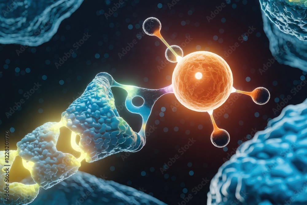 Poster Microscopic view of cellular communication, showcasing the intricate connections and interactions between cells.