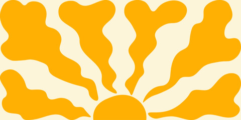 Retro botanical and abstract organic background, Trendy vintage doodle shape art, hand draw naive wavy groovy style wallpaper.