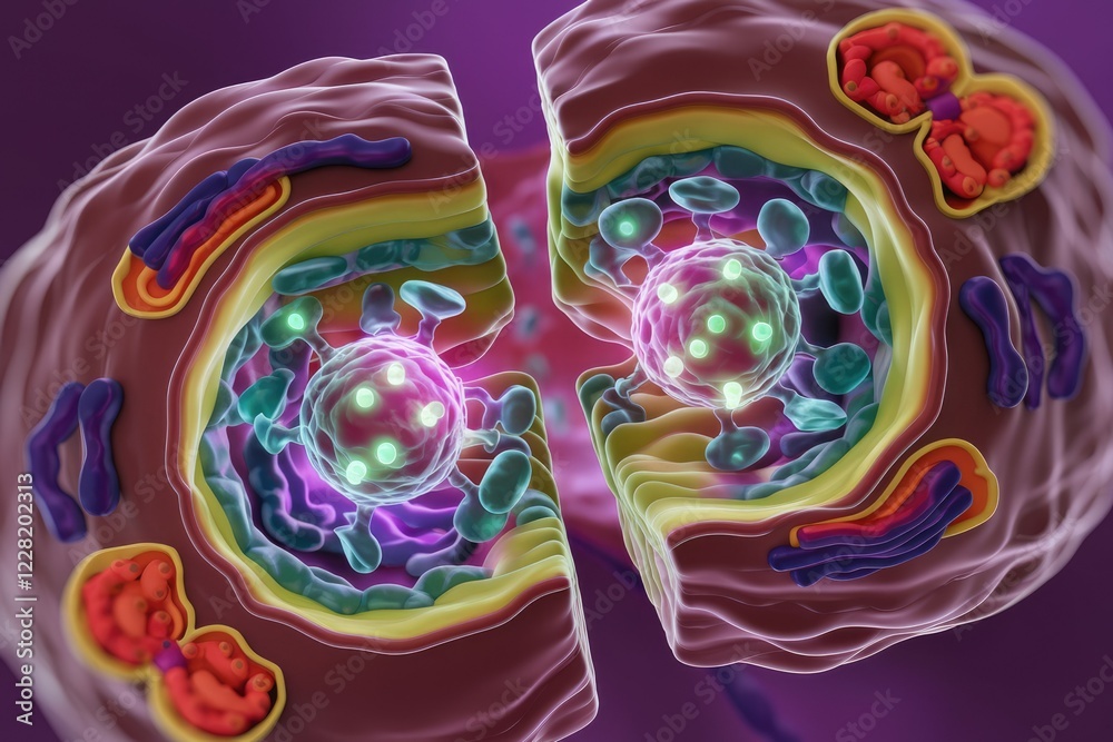 Aufkleber cross-section view of a cell undergoing cytokinesis, showing the division of cytoplasm and organelle