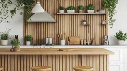 Modern Kitchen Design With Wooden Accents And Greenery