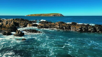 Aerial view of seascape along the vast beach on the South Coast during summer