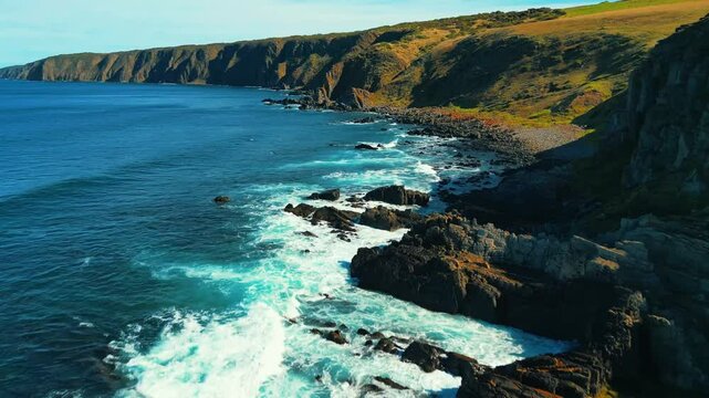 Aerial view of seascape along the vast beach on the South Coast during summer