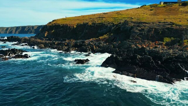 Aerial view of seascape along the vast beach on the South Coast during summer