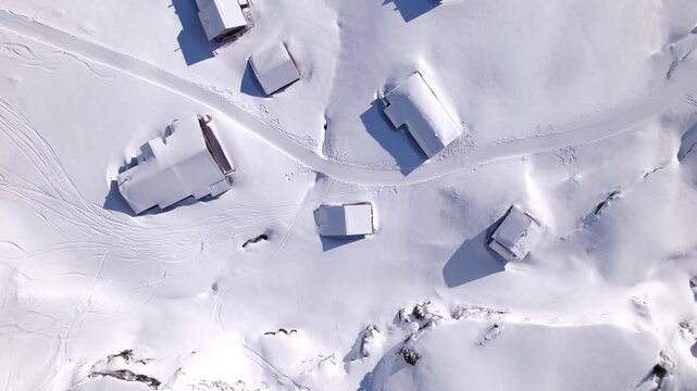 top down view of alpine huts in grindelwald in the swiss alps