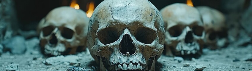 Apocalyptic Wasteland Inferno with Skulls and Fire Towers under Thunderstorm – Vibrant 8K Desolation Scene
