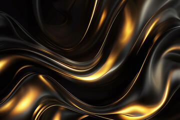 Elegant Flowing Golden Waves with Glowing Particles on a Dark Background, Abstract Futuristic Texture and Luxury Artistic Design