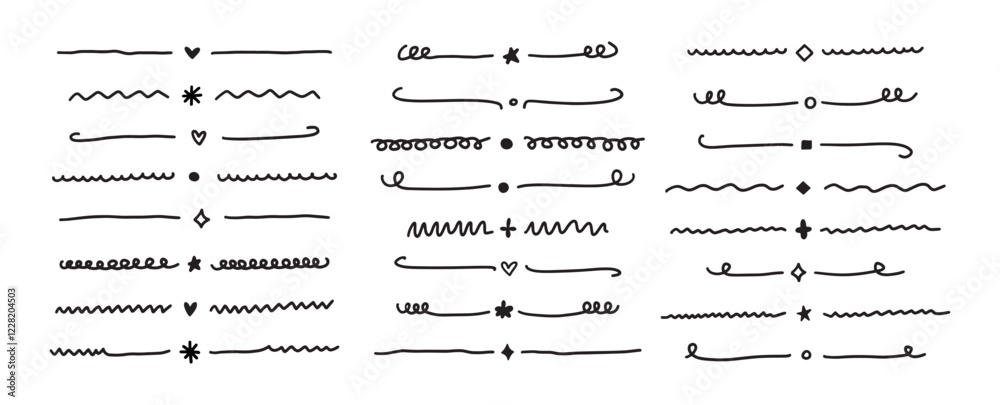 Leinwandbilder Hand drawn dividers doodle set. Collection Lines, underlines and borders with different shapes. Isolated vector elements on white background.