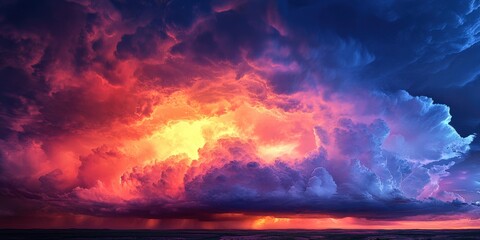 Naklejka premium Dramatic sunset clouds coastal horizon nature vibrant colors wide angle atmospheric beauty
