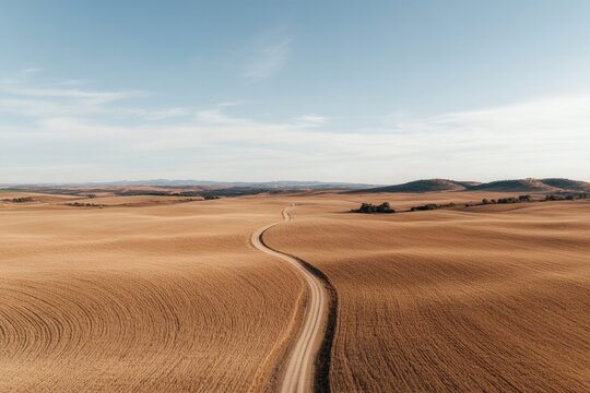 aerial orthographic view of expansive wheat field in castilla-la mancha its golden surface broken only by swirling
