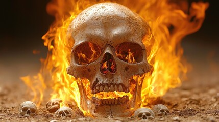 Apocalyptic Wasteland Inferno with Skulls and Fire Towers under Thunderstorm – Vibrant 8K Desolation Scene
